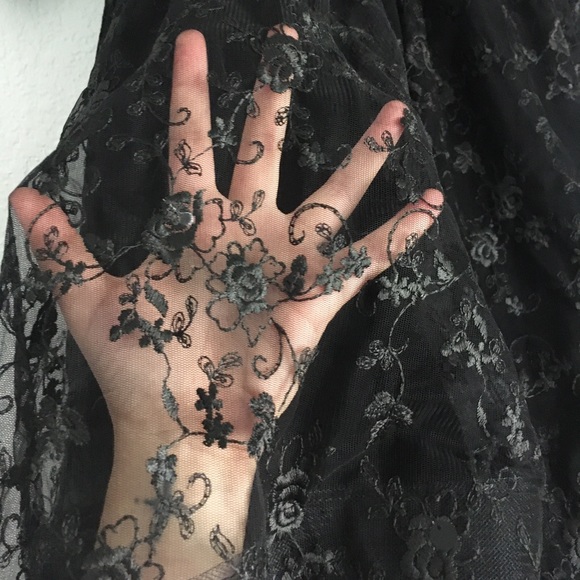 VTG 80s High Low Lace Gothic Black Wedding Dress S - Picture 2 of 5